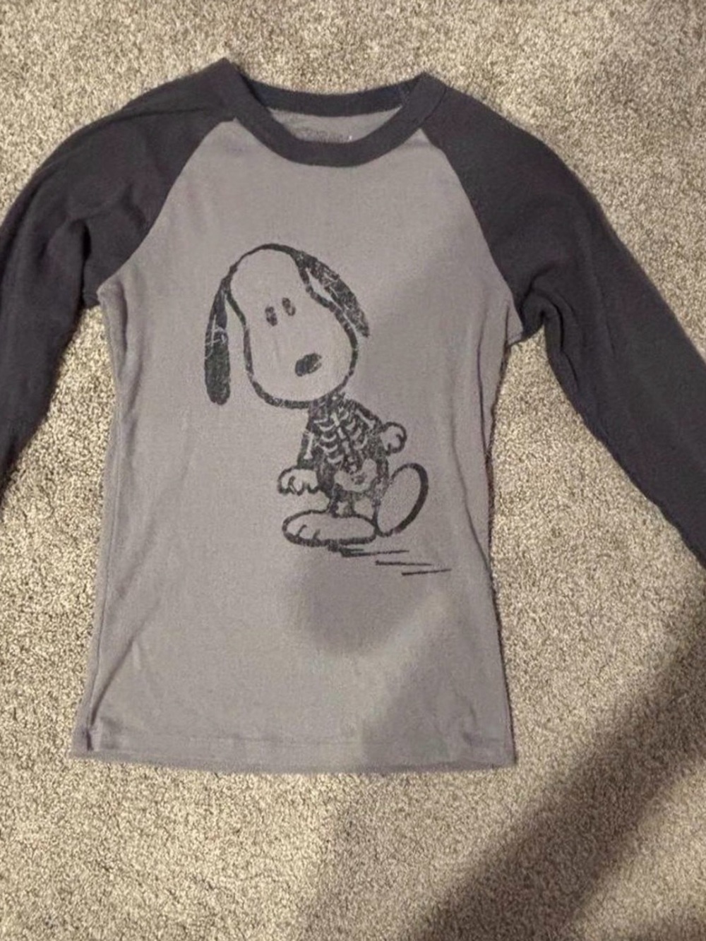 Women’s Gray & Black Long Sleeve Raglan Tee with Snoopy Graphic